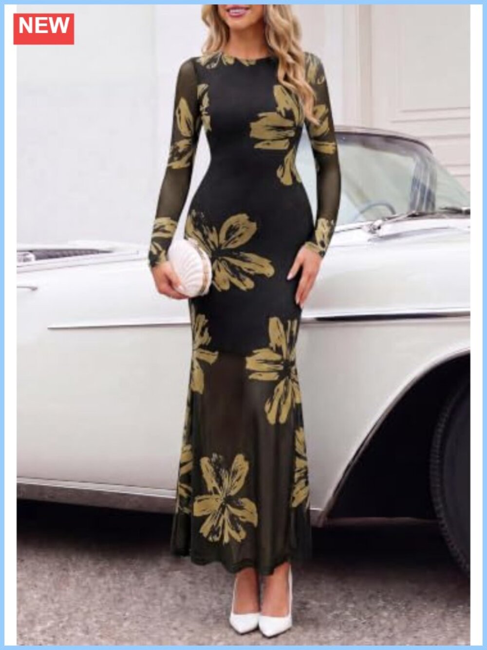Women's Long Sleeve Floral Maxi Dress Wedding Guest Formal - Picture 5 of 6